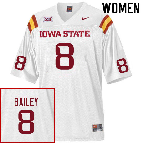 Iowa State Cyclones Women's #8 Cordarrius Bailey Nike NCAA Authentic White College Stitched Football Jersey TP42V64VV